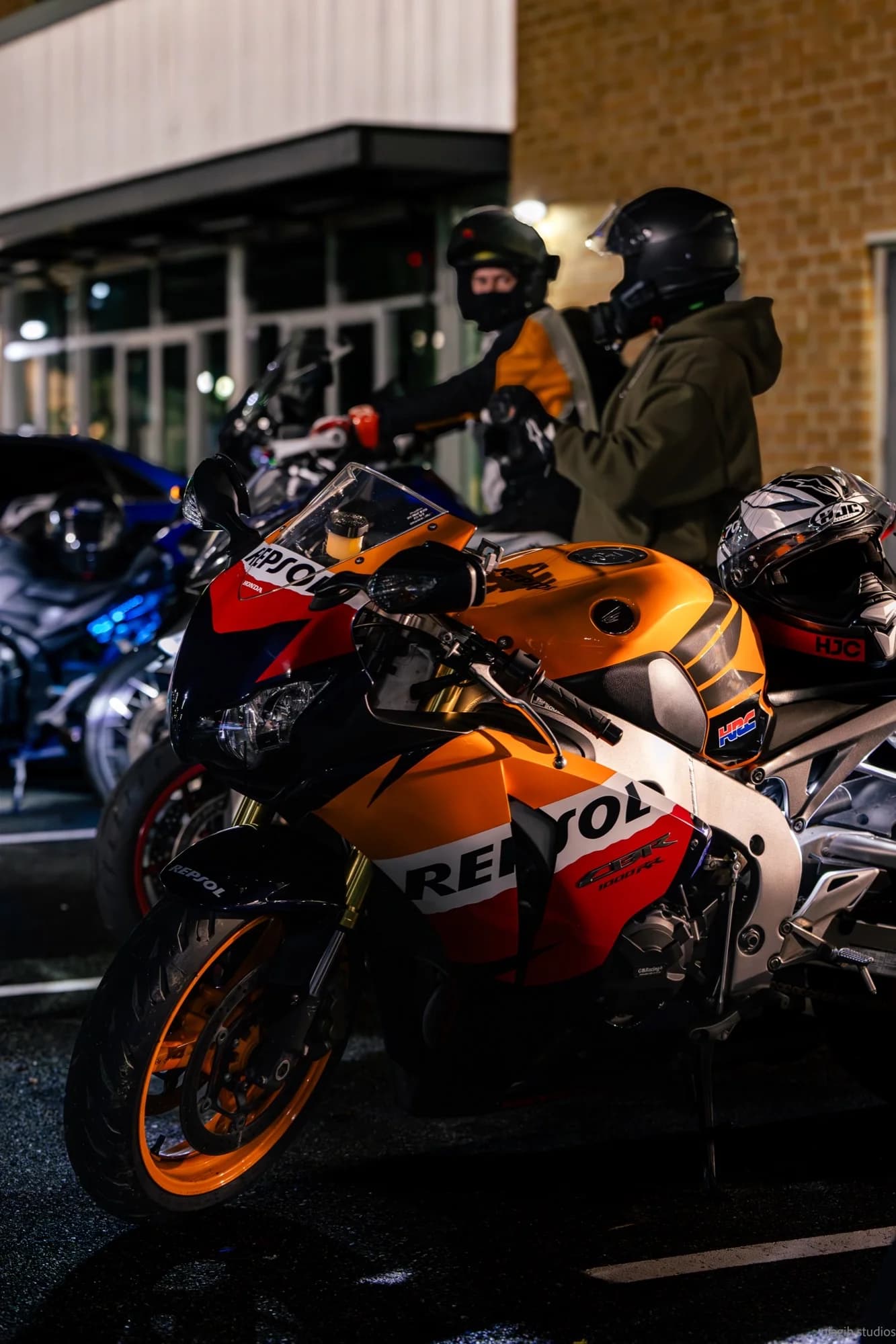 Repsol Honda CBR motorcycle at Vancouver night gathering with riders - Njagih Studios event photography